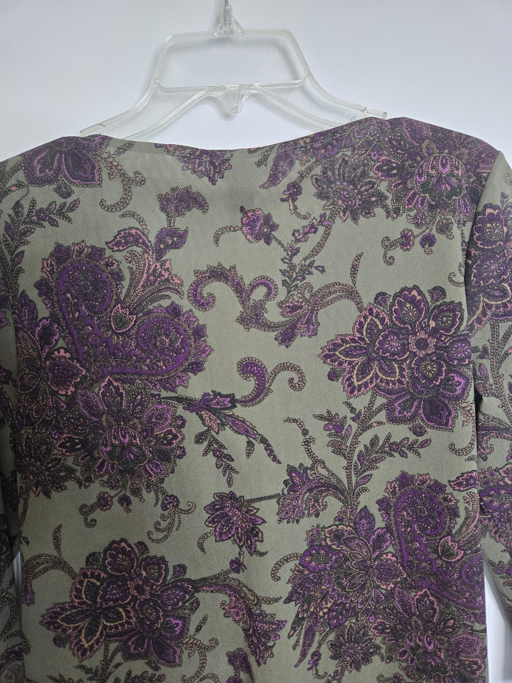 Like New Chaps Women's Olive Green & Purple Floral V-Neck Ruffle Top Women's XL - Picture 7 of 14